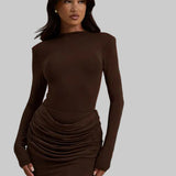 ZERNA™ - Long Sleeve Ruched A-Line Dress Gown for Elegant
