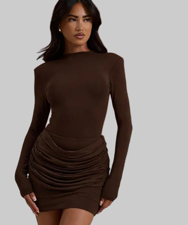 ZERNA™ - Long Sleeve Ruched A-Line Dress Gown for Elegant