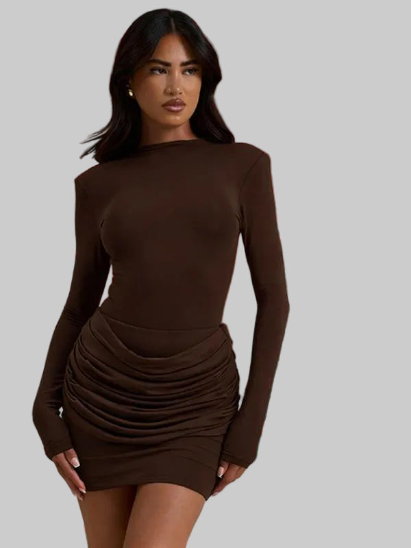 ZERNA™ - Long Sleeve Ruched A-Line Dress Gown for Elegant