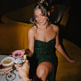 Maya Emerald Green Embellished Velvet Bandeau Maxi Dress
