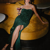 Maya Emerald Green Embellished Velvet Bandeau Maxi Dress