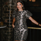 Maya Black & Gold Floral Jacquard Keyhole Back Mini Dress