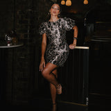 Maya Black & Gold Floral Jacquard Keyhole Back Mini Dress