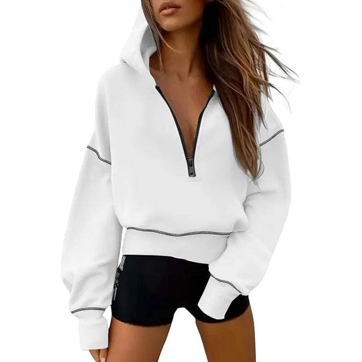 GRETEL™ - Stylish Hooded Sweatshirt with Zipper & Stitching Detail for Cropped Pullover