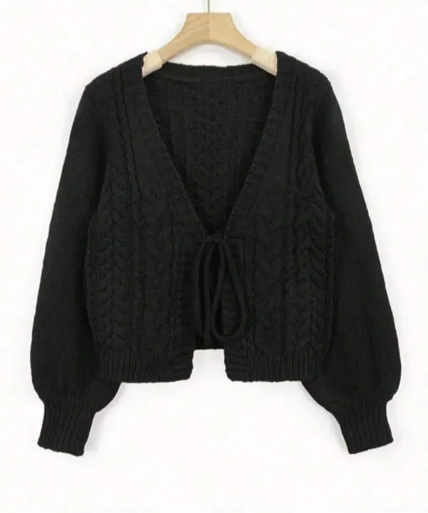 ALICIA™ - Casual Drop Shoulder Long Sleeve Cardigan Tie Front V-Neck Knitwear