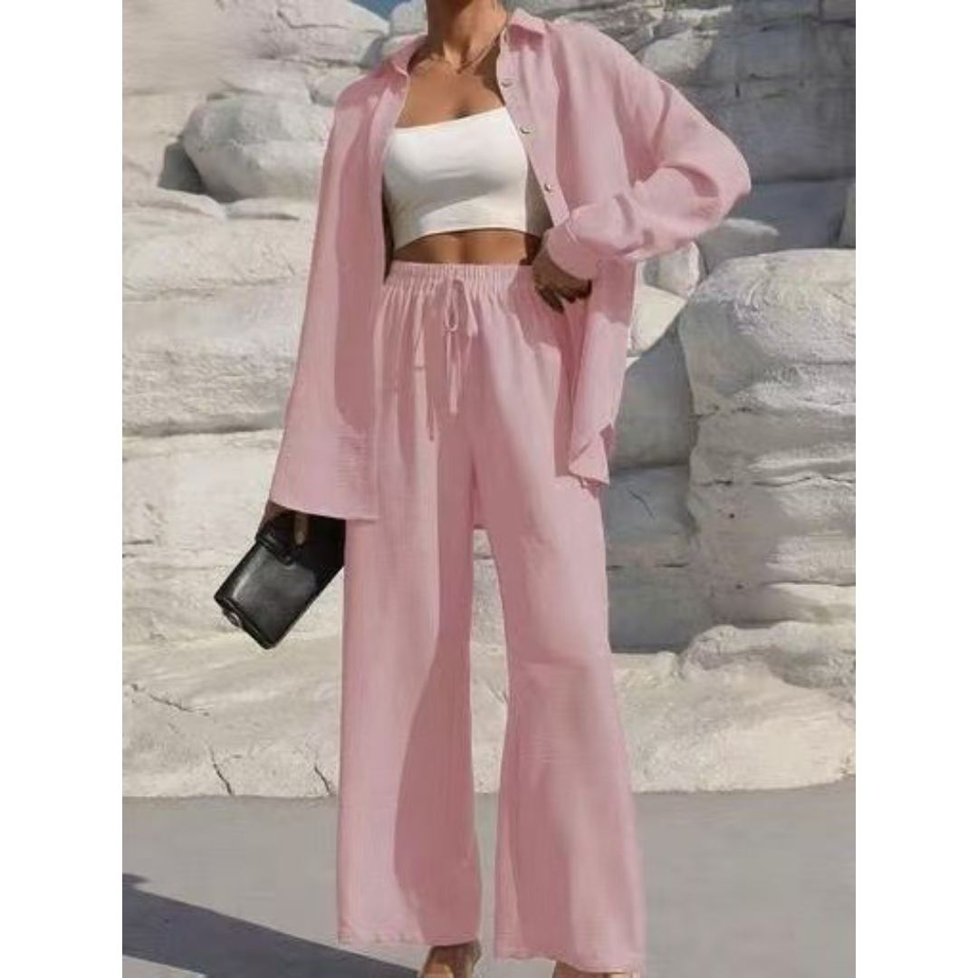 VANORA™ – Comfy Long Sleeve Blouse and Trouser Co-ord Set