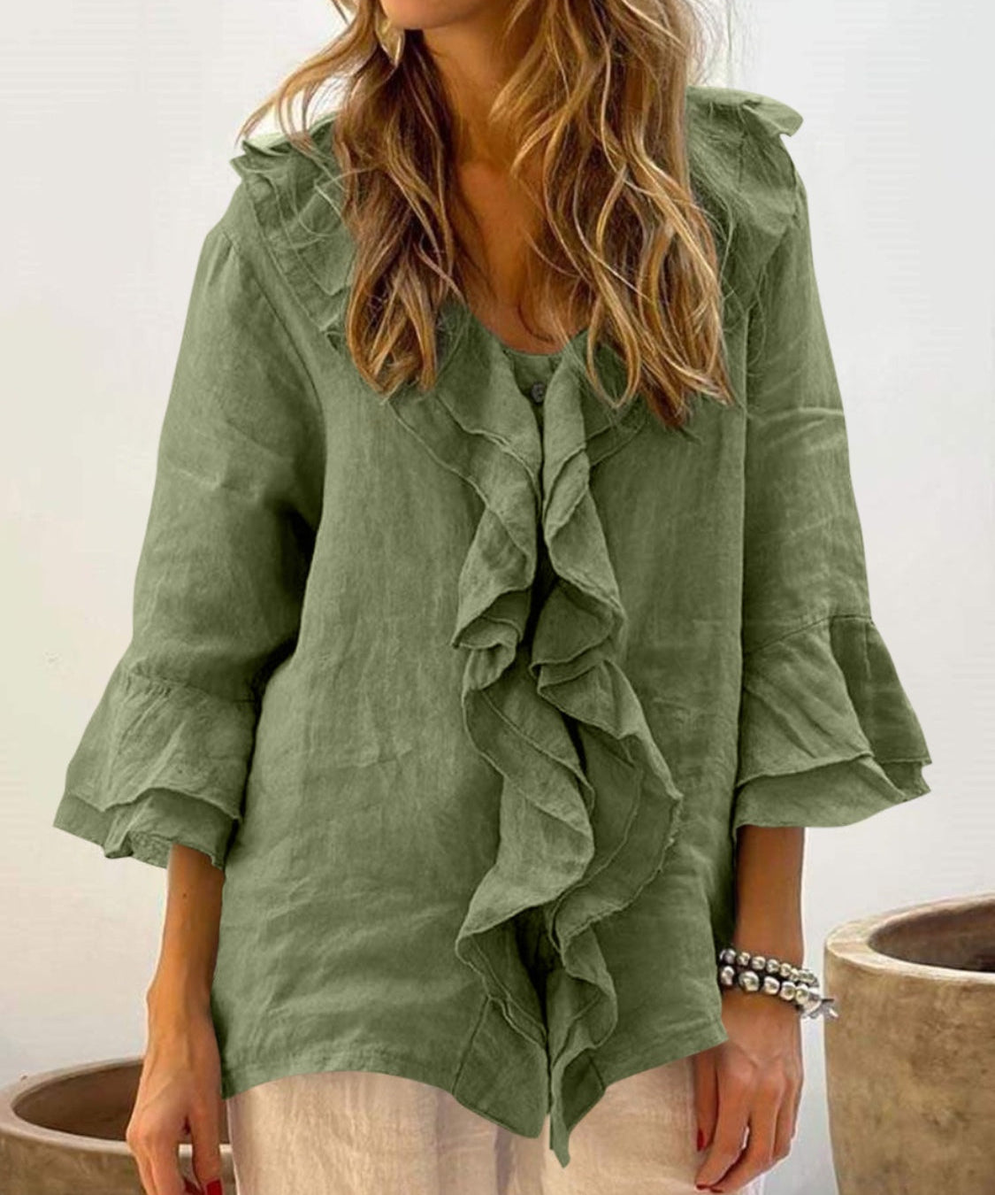 NADINE™ - Chic Bell Sleeve Ruffle Top