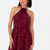 Maya Burgundy Corsage Halter Floral Maxi Dress