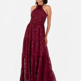 Maya Burgundy Corsage Halter Floral Maxi Dress