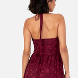 Maya Burgundy Corsage Halter Floral Maxi Dress