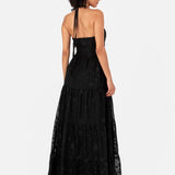 Maya Black Corsage Halter Floral Maxi Dress