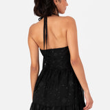 Maya Black Corsage Halter Floral Maxi Dress