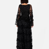 Maya Black Fully Embellished Maxi Dress with Frill Detail