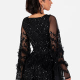 Maya Black Fully Embellished Maxi Dress with Frill Detail