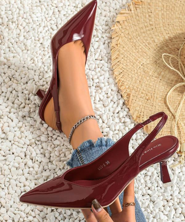 AMIRA™ - Women’s PU Leather Slingback Heels Simple Solid Color Pointed Toe Pumps