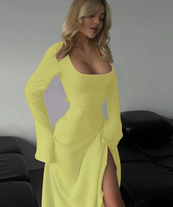 ERIN™ - Sophisticated Lace-Up Tie Back Flounce Sleeve A-Line Long Dress