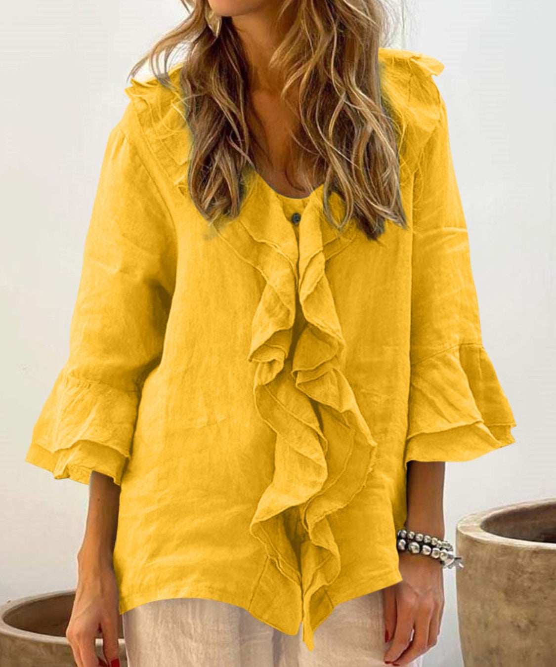 NADINE™ - Chic Bell Sleeve Ruffle Top