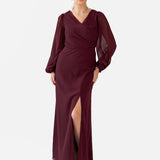 Anaya With Love Recycled Maroon Faux Wrap Blouson Sleeve Maxi Dress