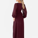Anaya With Love Recycled Maroon Faux Wrap Blouson Sleeve Maxi Dress