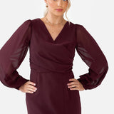 Anaya With Love Recycled Maroon Faux Wrap Blouson Sleeve Maxi Dress