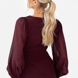 Anaya With Love Recycled Maroon Faux Wrap Blouson Sleeve Maxi Dress