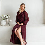 Anaya With Love Recycled Maroon Faux Wrap Blouson Sleeve Maxi Dress