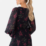 Anaya With Love Recycled Black Floral Faux Wrap Long Sleeve Maxi Dress