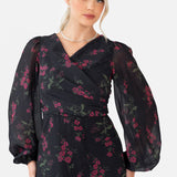 Anaya With Love Recycled Black Floral Faux Wrap Long Sleeve Maxi Dress