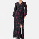 Anaya With Love Recycled Black Floral Faux Wrap Long Sleeve Maxi Dress