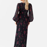 Anaya With Love Recycled Black Floral Faux Wrap Long Sleeve Maxi Dress
