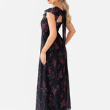 Anaya With Love Black Floral Flutter Sleeve Maxi Dress with Self-Tie Back