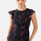 Anaya With Love Black Floral Flutter Sleeve Maxi Dress with Self-Tie Back