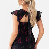 Anaya With Love Black Floral Flutter Sleeve Maxi Dress with Self-Tie Back