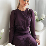 Maya Berry Floral Embroidered Long Sleeve Maxi Dress