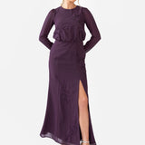 Maya Berry Floral Embroidered Long Sleeve Maxi Dress