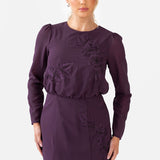 Maya Berry Floral Embroidered Long Sleeve Maxi Dress