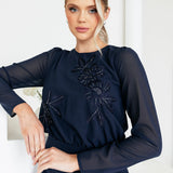 Maya Navy Floral Embroidered Long Sleeve Maxi Dress