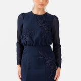 Maya Navy Floral Embroidered Long Sleeve Maxi Dress