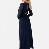 Maya Navy Floral Embroidered Long Sleeve Maxi Dress