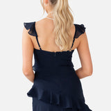 Maya Navy Floral Embellished Strappy Ruffle Maxi Dress