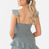 Maya Misty Green Floral Embellished Strappy Ruffle Maxi Dress