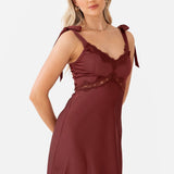 Maya Brown Tie-Shoulder Strappy Satin Midaxi Dress