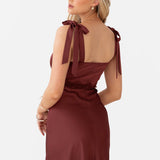 Maya Brown Tie-Shoulder Strappy Satin Midaxi Dress