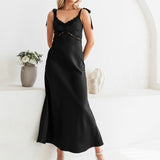 Maya Black Tie-Shoulder Strappy Satin Midaxi Dress