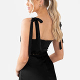 Maya Black Tie-Shoulder Strappy Satin Midaxi Dress