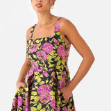 Maya Floral Jacquard Strappy Square Neck Midi Dress with Pockets