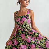 Maya Floral Jacquard Strappy Square Neck Midi Dress with Pockets