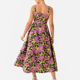 Maya Floral Jacquard Strappy Square Neck Midi Dress with Pockets