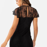 Maya Black Flutter Sleeve Lace Maxi Dress with Ruffle Detail
