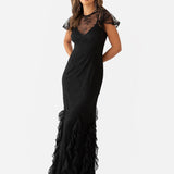 Maya Black Flutter Sleeve Lace Maxi Dress with Ruffle Detail